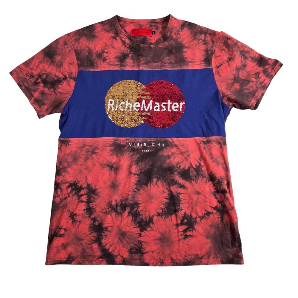 Vie Riche Paris T-Shirt Mens XL Red Tie Dye Excellent Sequin RicheMaster Graphic